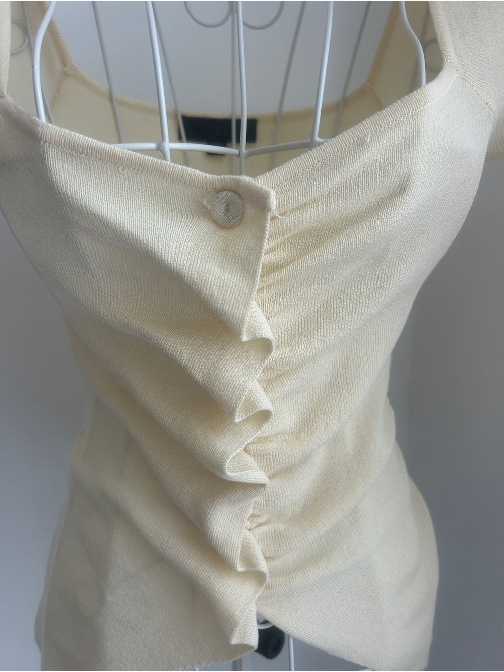 Zara Yellow Ruched Ruffle- Front Top - Picture 2 of 6